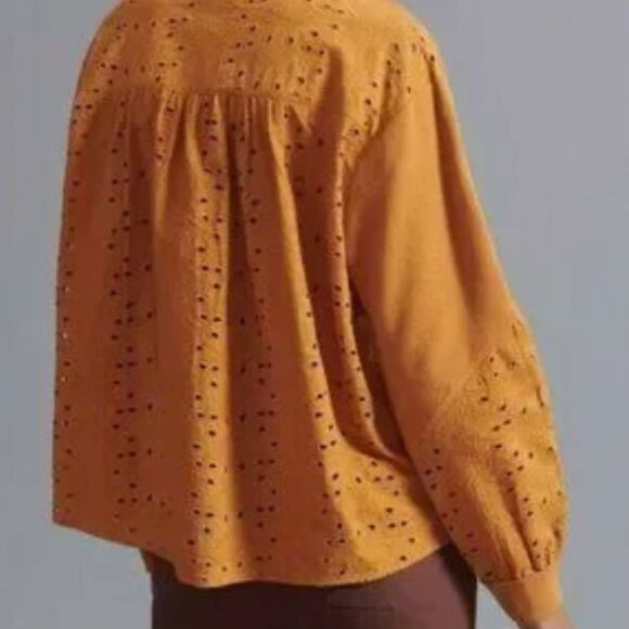 (BOGO FREE) ANTHROPOLOGIE Pilcro Maura Eyelet Lace Sweatshirt Mustard Yellow S - Picture 3 of 6